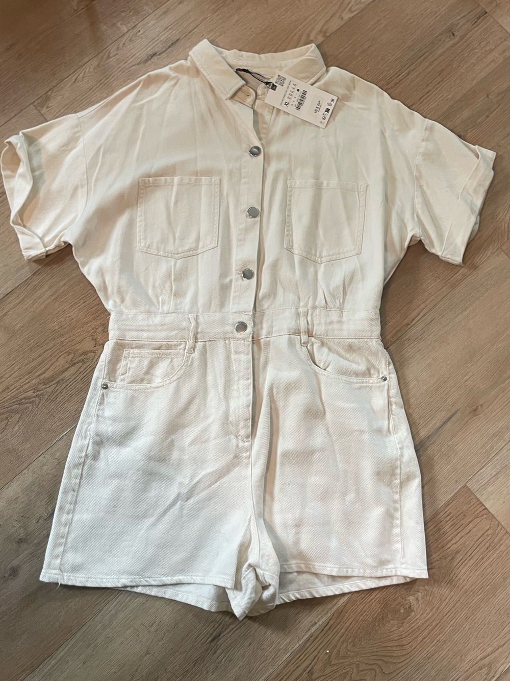 NWT ZARA cream off white denim shorts romper XL